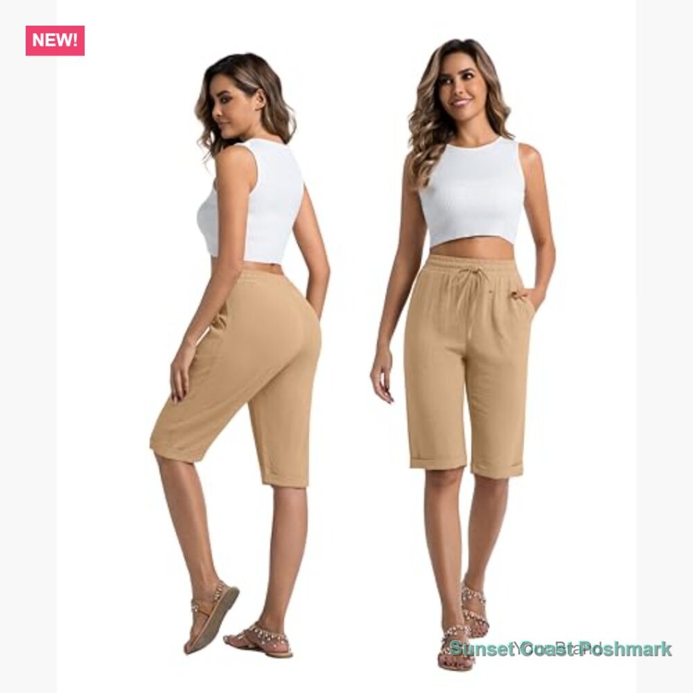 Lightweight Elastic Waist Drawstring Bermuda Shor… - image 4